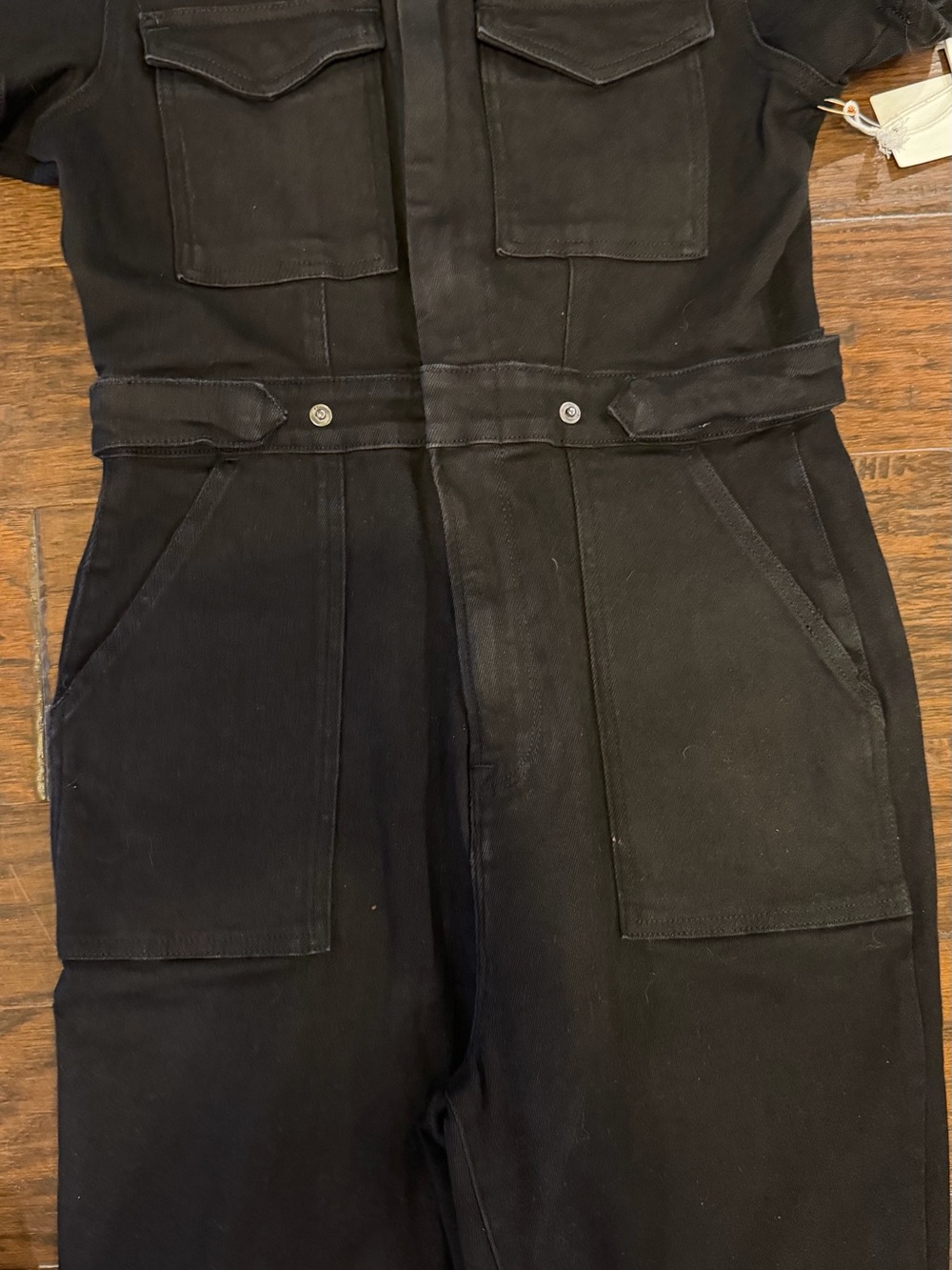 Good American Fit for Success Denim Jumpsuit Washed Black Short Sleeve Utility L - Picture 3 of 7